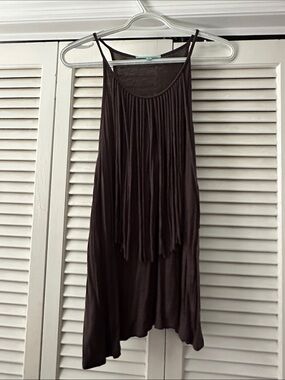 Grey Sleeveless Fringe Detail Tank Dress